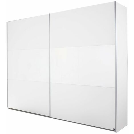 Schwebetürenschrank weiß - Weißglas 218 cm 2-türig - LORIGA - Die Möbelfundgrube