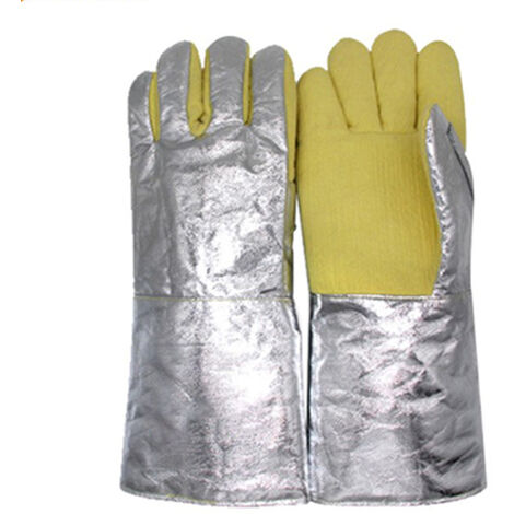Schweißerhandschuhe, beständig bis 500°C, aus dicht gewebtem Aramidgewebe mit Aluminiumrücken, für die Metallurgie und Stahlherstellung.