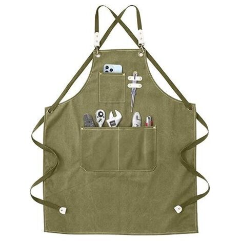 Schweißerschürze – Arbeitsschürze mit Taschen, verstellbarer Kreuzgurt auf der Rückseite für Männer und Frauen, perfekt für Garten, Küche