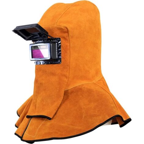 Schweißerumhang aus Rindsleder, selbstverdunkelnder Sonnenschutz, Schweißermaske, Schutzausrüstung für Schweißhelm, Arbeitsmütze mit Nacken- und Schulterschutz