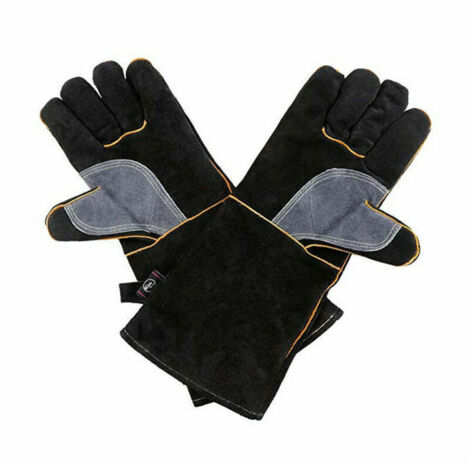 Schweißhandschuhe aus Rindsleder, verschleißfeste Handschuhe, wärmeisolierend und hochtemperaturbeständig, Outdoor-Grillhandschuhe, 14 Zoll