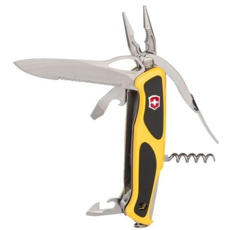 Schweizer Offiziersmesser Victorinox RangerGrip Boatsman 0.9798.MWC8 mit Schäkelöffner gelb - schwarzes Nylonetui