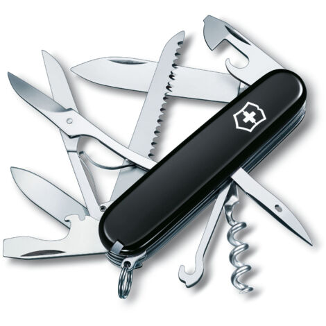 Schweizer Taschenmesser Victorinox Huntsman, inklusive Schere und Holzsäge, 15 Funktionen, für Camping, Farbe schwarz