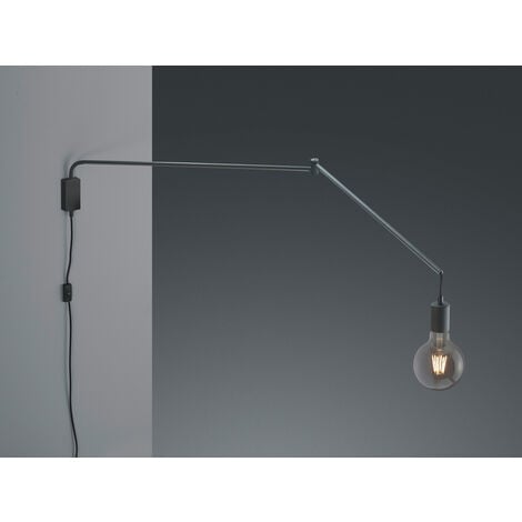 Schwenkbare LED Wandlampe - schwarze Kabelleuchte mit Schnurschalter & Stecker