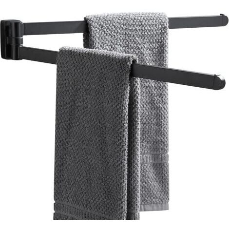 Schwenkbarer Handtuchhalter Schwarz - Organizer - Platzsparend - Wandhalterung für Handtücher - Doppelschwenkstange für das Badezimmer