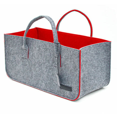 DUNEDESIGN XXL Filztasche 50x25x25cm Filzkorb 25KG Kaminholzkorb Kaminholz-Tasche Einkaufskorb Filz Shopper Grau Rot - grau