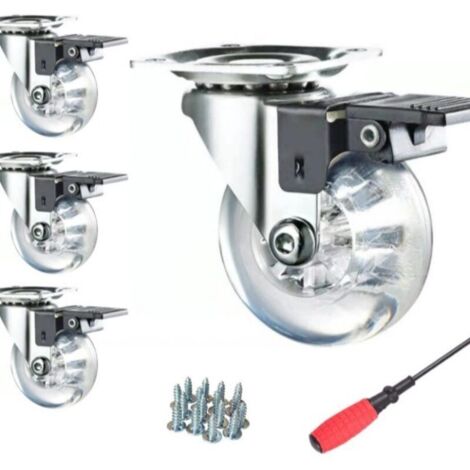 Schwerlast-Möbelrollen mit Bremsen (4 Stück), 50 mm (2"), 360° drehbare Polyurethanräder mit Schrauben, für den Transport von bis zu 160 kg