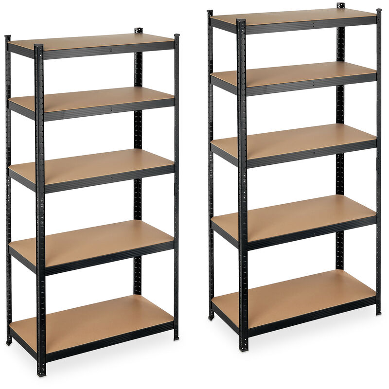 Relaxdays 2 X Schwerlastregal, Traglast 875 Kg, 5 Ebenen, Zum Stecken, Keller, Garage, Stahl, Hbt, 180 X 90 X 45 Cm, Schwarz