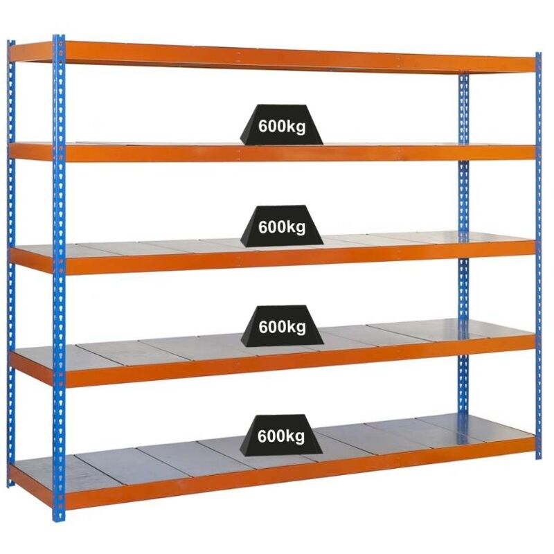 Tagère pour charges lourdes metal beast five HxLxP 200x150x45cm Charge du compartiment 600kg Bleu-orange