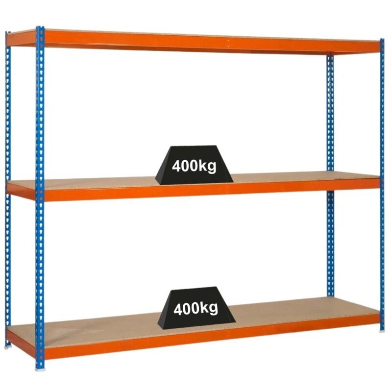 Tagère pour charges lourdes big wood yeti three HxLxP 200x120x75cm Charge du compartiment 400kg Bleu-orange