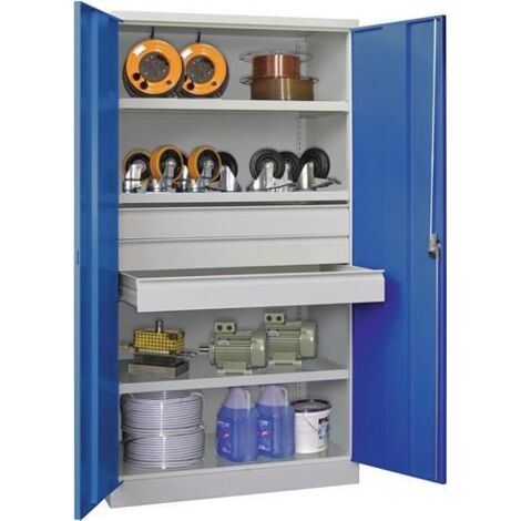 Schwerlastschrank Basic H1950xB1040xT630mm grau/enzianblau 3Fbd.Schub.3x125mm