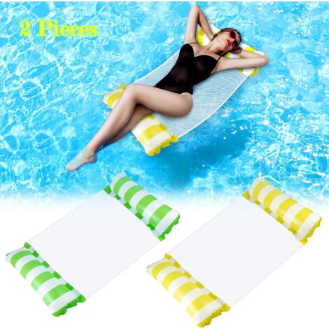 Schwimmbad-Hängematte für Erwachsene, 2 Stück, aufblasbare schwimmende Hängematte, 4-in-1-Schwimmhängematte, Mehrzweck-Wasserhängematte, faltbar, tragbar, ultraleicht, schwimmend, grün und gelb