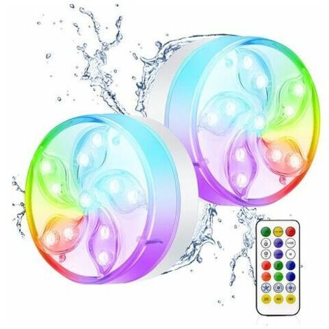 Schwimmbadlicht IP68, wasserdicht, RGB, mehrfarbig, LED-Badewannenlicht für den Garten, wasserdichtes LED-Tauchlicht mit Fernbedienung, Vasensockel, Aquarium, Teich (2 Stück)
