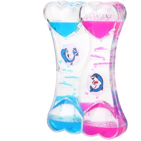 Schwimmende Öl-Sanduhr mit Herzmotiv, blau-rosa Schreibtischdeko, origineller Flüssigkeitstimer