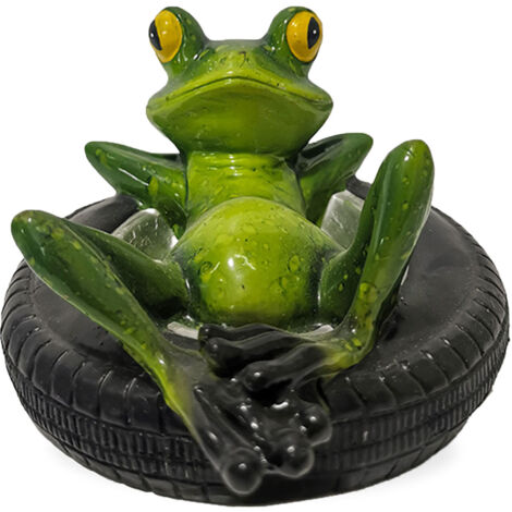 Schwimmende Teichfigur  Realistischer, mehrfarbiger Frosch auf einem Rad  Kunstharz  13 x 15,5 x 8,5 cm  Originelle Dekoration für Garten, Teich und Pool