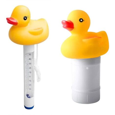 Schwimmender Poolspender in Form einer Cartoon-Ente, Thermometer-Set, tragbare Poolreinigungsanlage