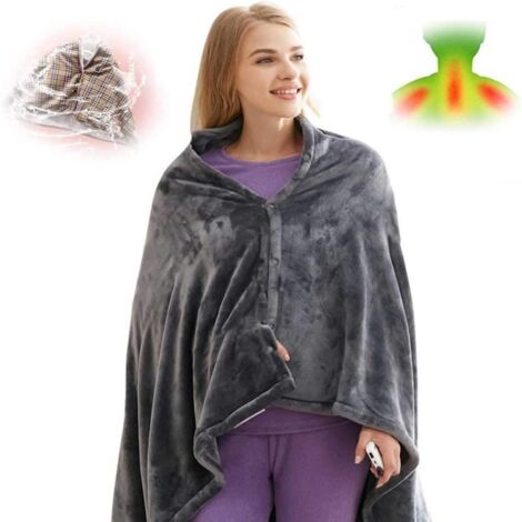 Sciarpa/coperta elettrica senza fili, alimentata a batteria e tramite USB, con spegnimento automatico, in morbida flanella, lavabile, 150x85 cm.