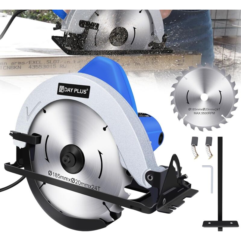 Hsha - Scie à bois Scie Circulaire Électrique, Scie Électrique Polyvalente Outil de Coupe du Bois 900W 5500RPM, Angle de Biseau(0 à 45°) Coupes