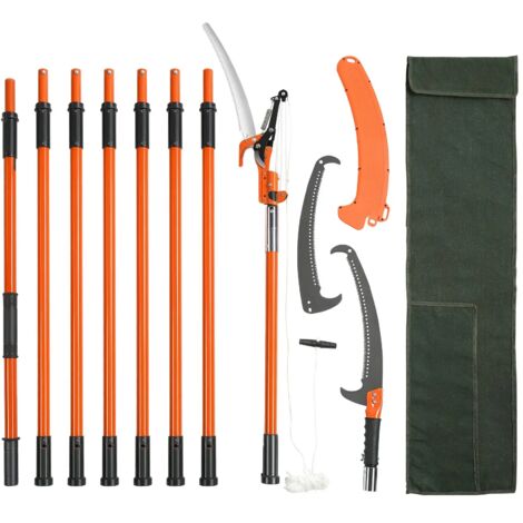 Scie à branche télescopique manuelle 2,2-8,2 m, élagage haute hauteur, lame acier tranchante, manche fibre de verre léger 8 sections, outil jardin pour branches hautes, palmiers, arbres et arbustes