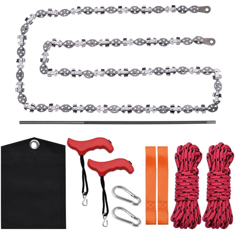 Scie à chaîne à corde pliable manuelle, coupe large à 68 dents pour la randonnée, la survie en milieu sauvage, le jardinage et le camping