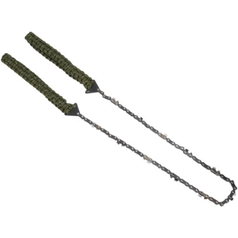 Scie à chaîne de poche 11 dents en acier inoxydable avec manche en paracord réfléchissant vert armée pour survie