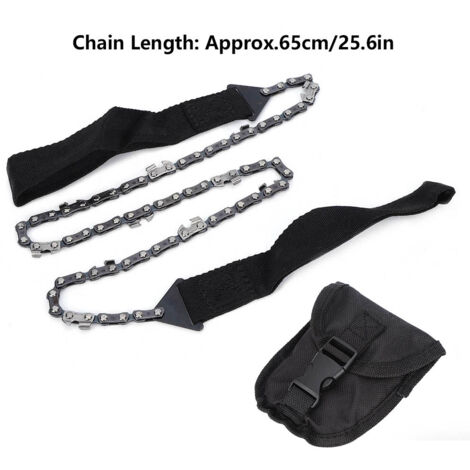 Scie à Chaine de Survie Portable – Scie à Main de Poche de Jardinage – 65cm Acier Carbone – Noir + Sac de Transport