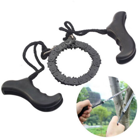 Scie à chaîne de survie Portable, tronçonneuse à main de poche, Camping d'urgence en plein air, outils de randonnée pour le jardinage, coupe du bois（noir）