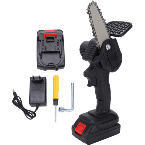 Scie à chaîne électrique portable 4 pouces, outil de coupe à une main, scie d'élagage avec brosse, 100‑240V, prise EU noire