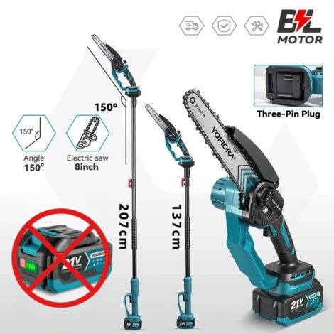 Scie à chaîne électrique sans fil 8 pouces, télescopique, pour l'élagage des arbres de jardin, compatible avec la batterie Makita 21V, Sans batterie