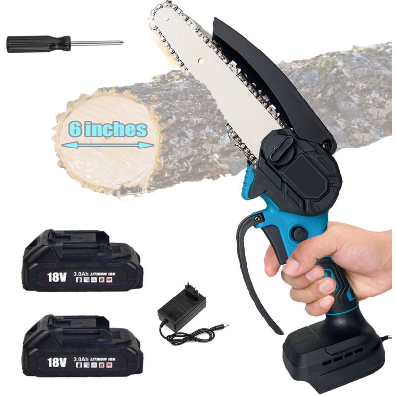 Scie à chaîne électroportative, Mini tronçonneuse sans fil 6 ", scies à chaîne électrique, petite tronçonneuse à main, 2x 5.5Ah batterie + chargeur ,