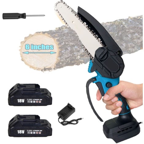 Scie à chaîne électroportative, Mini tronçonneuse sans fil 6 ", scies à chaîne électrique, petite tronçonneuse à main, 2x 5.5Ah batterie + chargeur , compatible avec Makita Charger