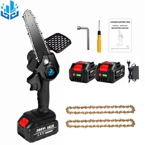 Tronçonneuse à batterie Scie à chaîne électroportative 1200W ONEVAN - Mini tronçonneuse électrique - sans fil 6 pouces pour Makita 18V - Bleu avec 2*batteries, 2*chaînes en or et 1*guide - Vitesse réglable pour la coupe du bois