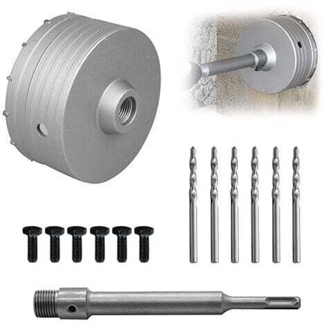 Scie à Cloche 130 mm, Béton 220 mm SDS Plus Tige d'Extension, Accessoires De Trou De Forage, Peu De Foret De Mur En Pierre De Ciment Concret coffret scie cloche