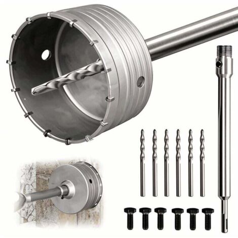 Scie à Cloche 150mm, 220 mm SDS Plus Tige d'Extension, avec Adaptateur SDS Plus 220 mm et 6 Foret de Centrage 110 mm, pour Carrelage Beton, Scies Cloches Carotteuse Trépan Beton
