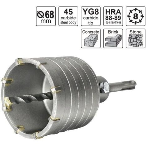 Scie à Cloche Trépan Couronne Carotteuse à Sec Ø 68mm+Adaptateur SDS Plus 110 mm+Foret de Centrage 8x110mm LBQ45