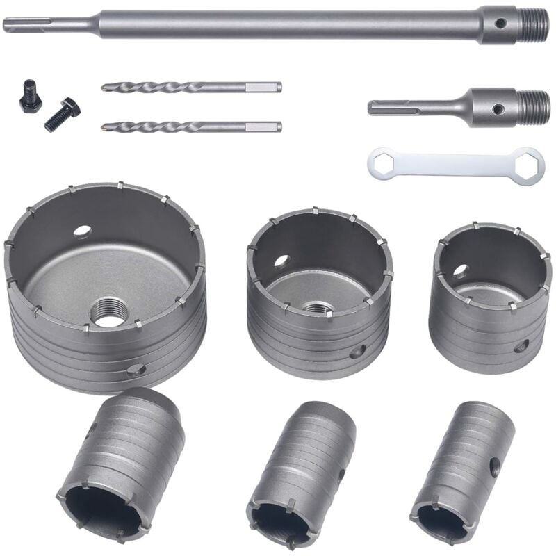 Ersandy - Scie à Cloche Trépan, Set de Scies Cloches, 10 pcs Trépan Béton sds Tige d'Extension Pointe en Carbure de Tungstène- Ø35mm, 40mm, 50mm,