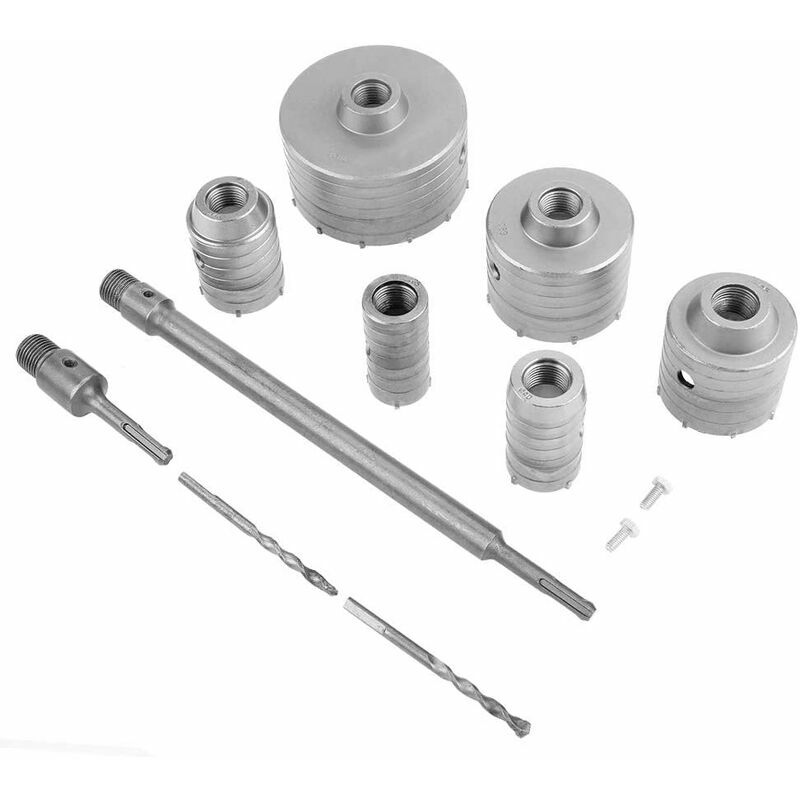Scie à Cloche Trépan, Set de Scies Cloches, Scie Trépan SDS pour mur Béton, 10 Pièces Carotteuse Mur Pointes, 35 mm/40 mm/50 mm/65 mm/82 mm/110 mm