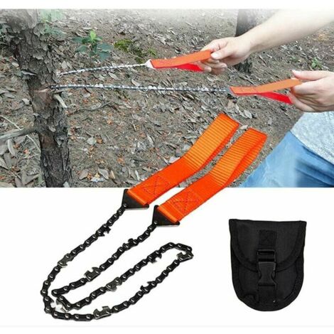 Scie À Fil Portable De 24 Pouces avec Sac De Rangement en Tissu Oxford, Chaîne De Scie À Main À 11 Dents Outils De Journalisation De Jardin pour Le Camping en Plein Air,Orange 103cm