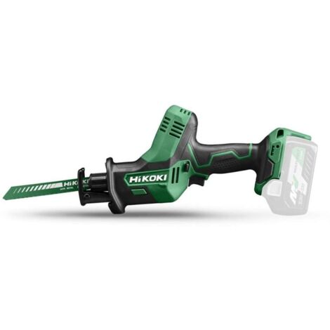 Scie à guichet Hikoki CR18DAW4, 3200 SPM, moteur puissant, design robuste en noir et vert, idéale pour des coupes rapides et précises dans le bois, le métal et autres matériaux.