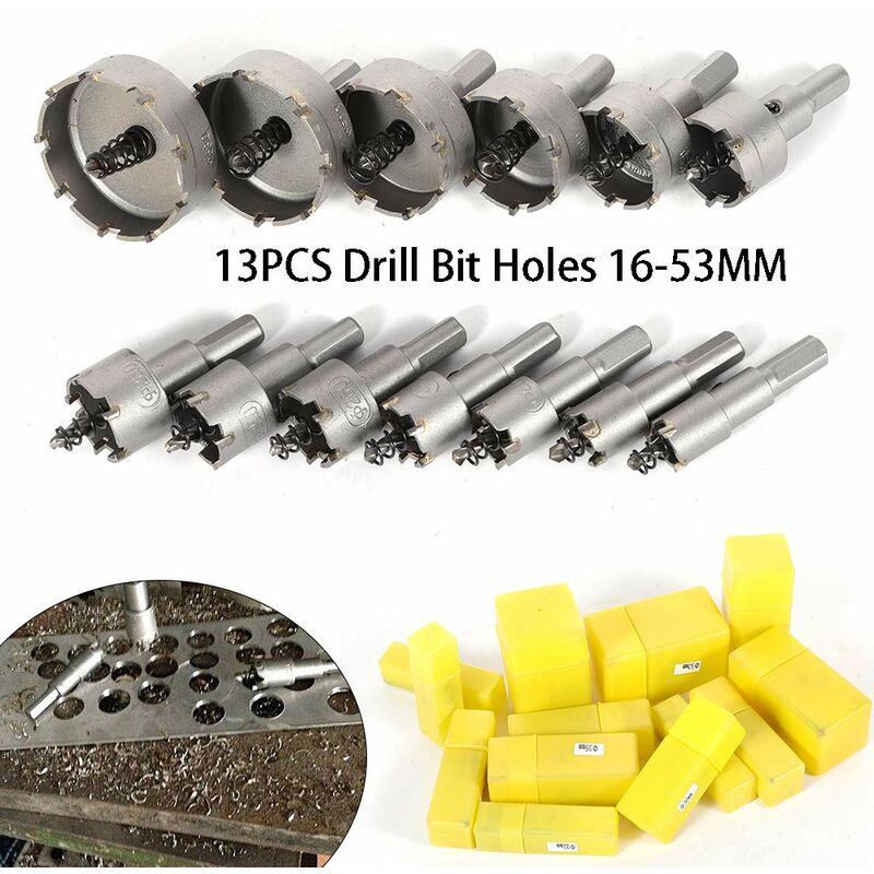 Senderpick - Scie à métaux, professionnelle, métal dur, 13 pièces, mèches, 16-53 mm, carotteuse pour acier inoxydable et métal