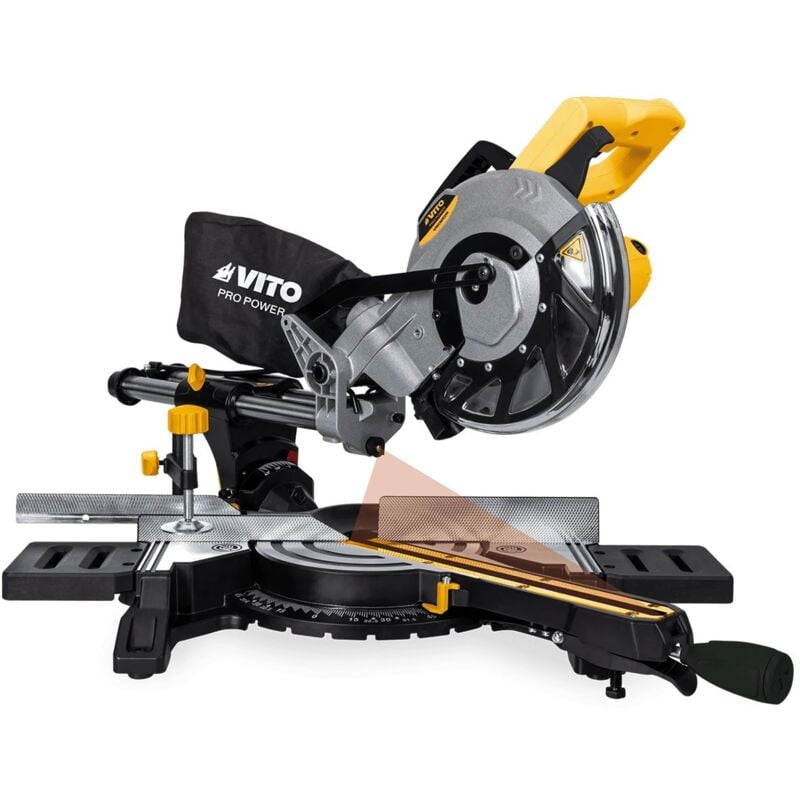 Scie à onglet 1500W Télescopique Lame ø 210 mm Guide Laser Double rail Vito