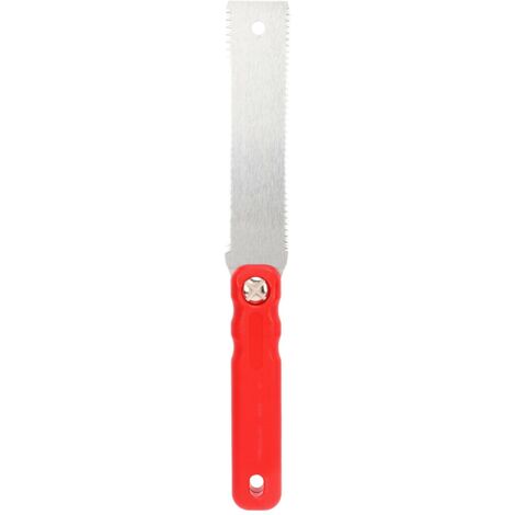 Scie à onglet japonaise double tranchant, manche plastique pour coupes précises bois et panneaux muraux.