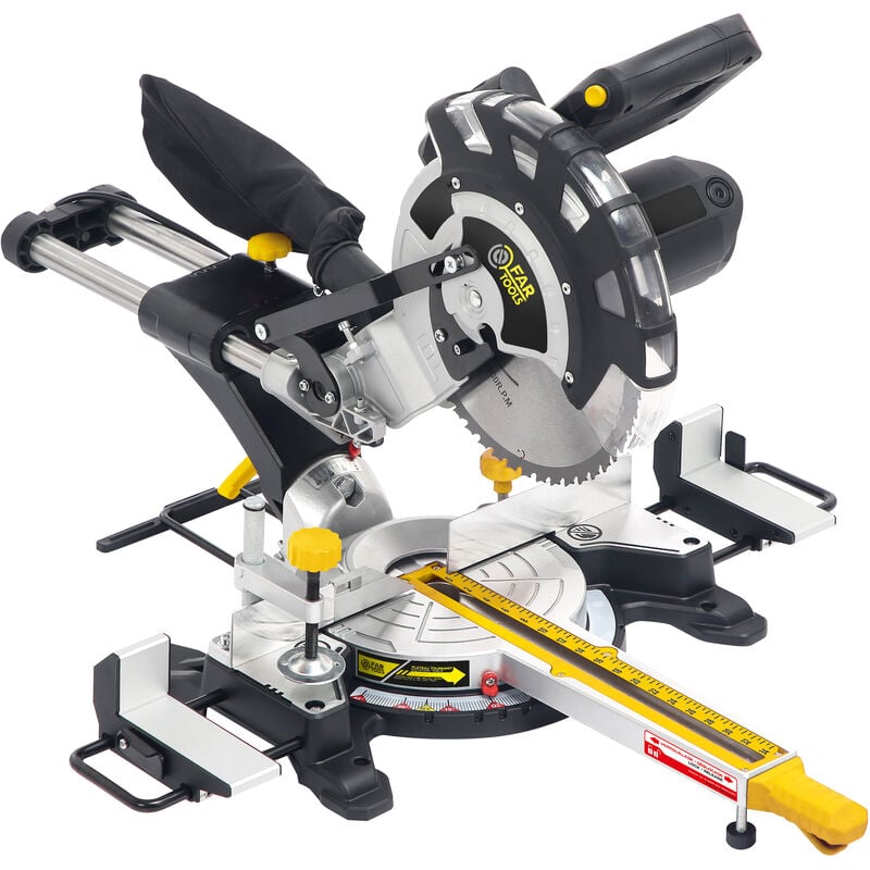 Scie à onglet radiale Ø254mm multi-matériaux (2 vitesses) 2000W, visée laser