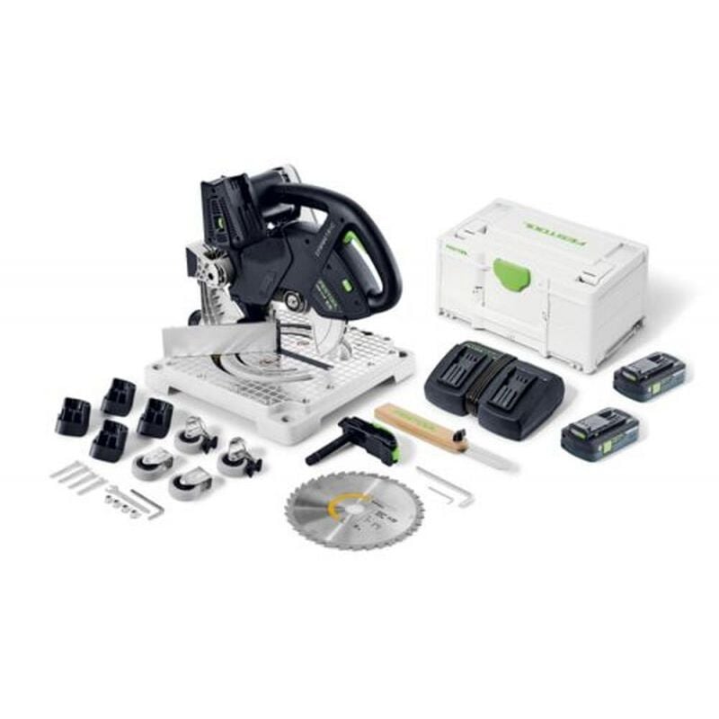 Scie à onglets sans fil symmetric symc 70 4,0 EBI-Plus Festool avec 2 batteries 18v 4.0Ah - chargeur - sytainer - 577464