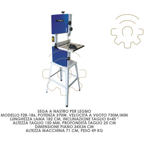 Scie à ruban 370W – Vitesse 730m/min – Longueur lame 182cm – Hauteur machine 71cm – Pour bois dur et teck – Inferramenta