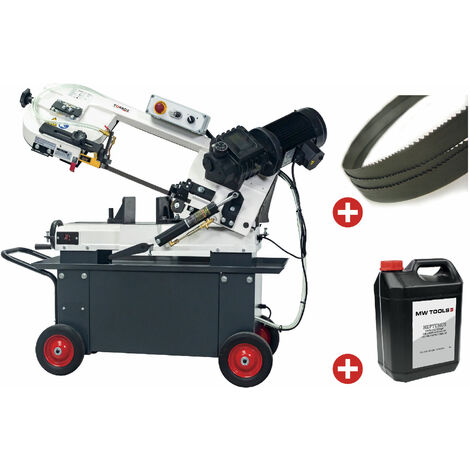 Scie à ruban mobile pour métaux 0-45° capacité de coupe ronde 178 mm 0,75 kW 230V 5 lames de scie et 5L d'huile de refroidissement Torros SC190G PACK