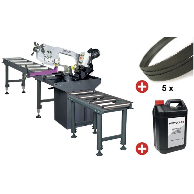 Optisaw - Scie à ruban pour métaux 0-60° capacité 225 mm 1,1 kW 400V 2 vit. y compris 2 convoyeurs 1M et 2M 5 lames de scie 1 bidon de 5L S275P pack 2