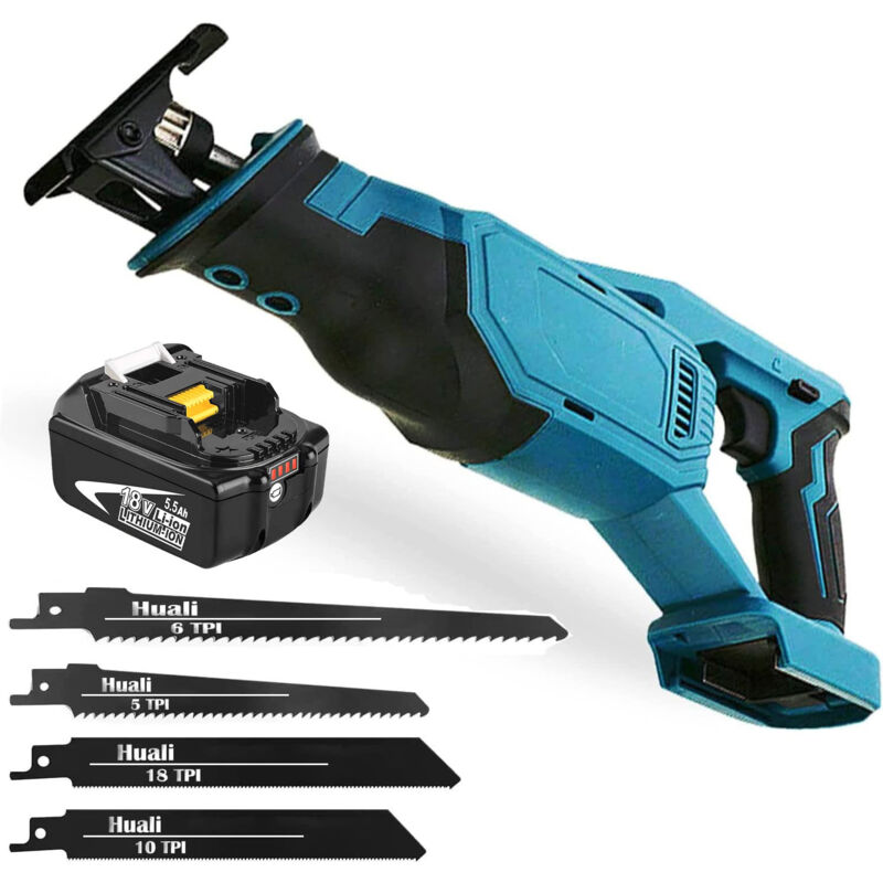 Scie alternative 18V, scie réciproque à impact sans fil, avec 4 lames, vitesse variable de 0-2800 spm, idéal pour couper le bois et le métal 1x