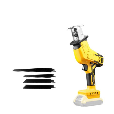 Scie alternative sans fil 20V, compatible avec les batteries DeWalt, équipée d'un moteur sans balais à vitesse variable, comprend 4 lames de scie, adaptée à la coupe du bois, du plastique et du métal.