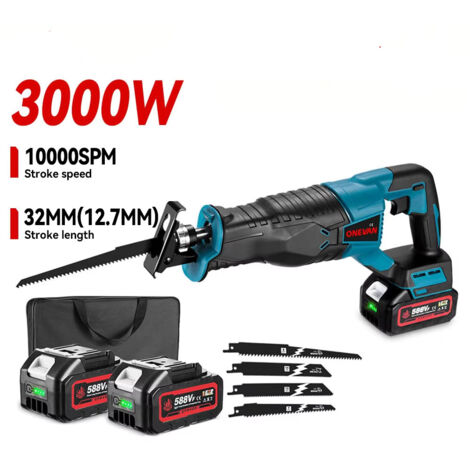 Scie alternative sans fil 3000 W – Coupe bois et métal – Compatible Makita 18V avec 2 batteries